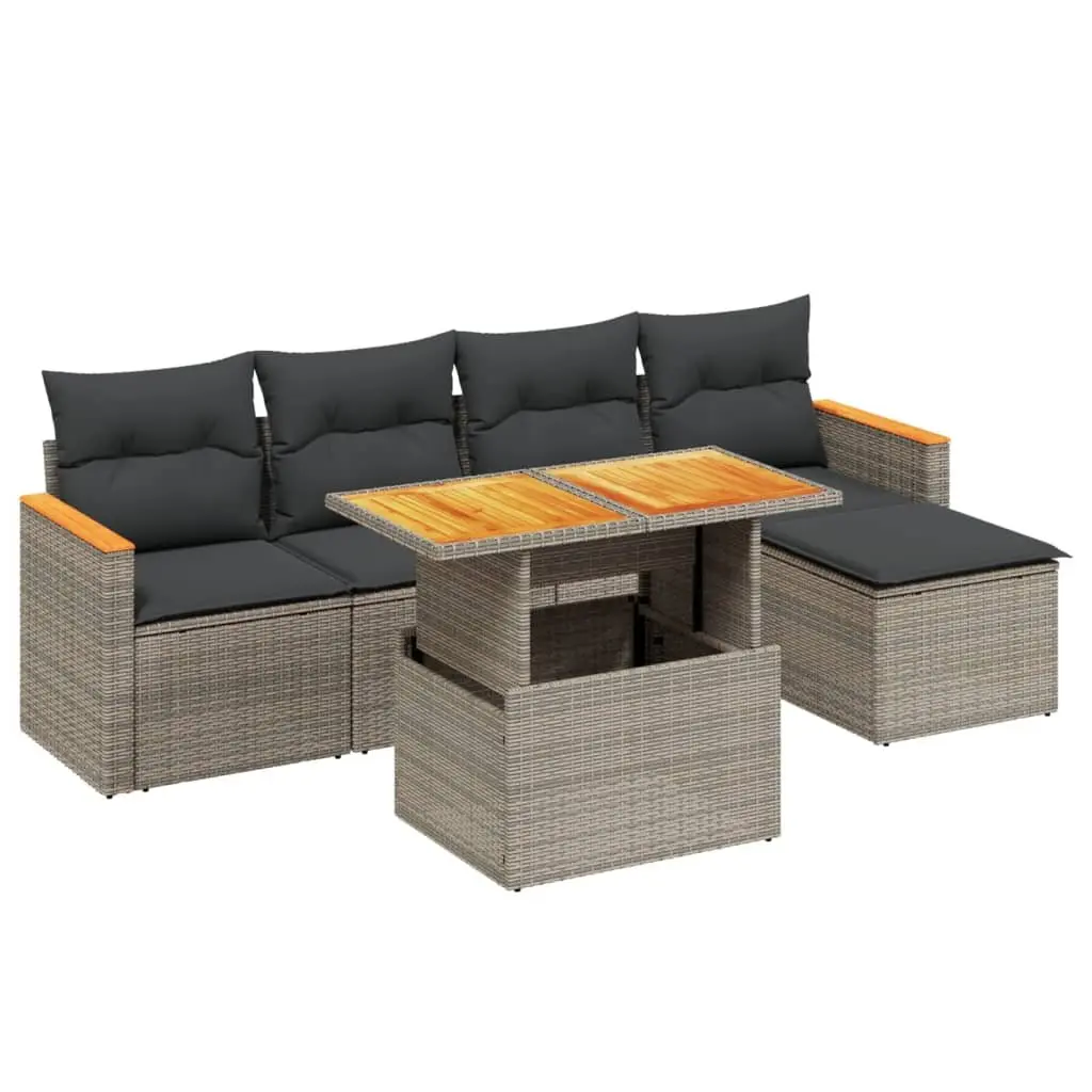 Garden Sofa Set Grey 6 Piece Adjustable Tabletop Removable Cushion Covers