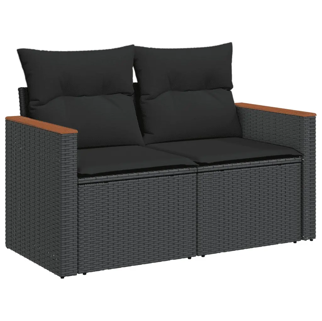 5 Piece Garden Sofa Set Outdoor Furniture with Cushions Black Poly Rattan