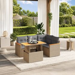 Garden Sofa Set 5 Piece Outdoor Furniture Beige Poly Rattan Modular Patio Lounge