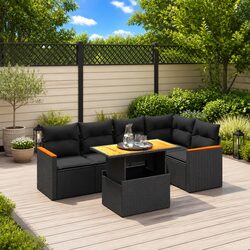 Garden Sofa Set 6 Piece Outdoor Patio Furniture Black Poly Rattan Modular with