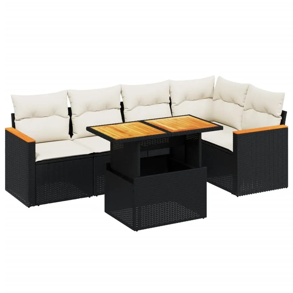 Garden Sofa Set 6 Piece Outdoor Furniture Patio Black Poly Rattan Modular
