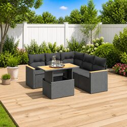 6 Piece Garden Sofa Set Outdoor Furniture Black Poly Rattan Cushions Patio