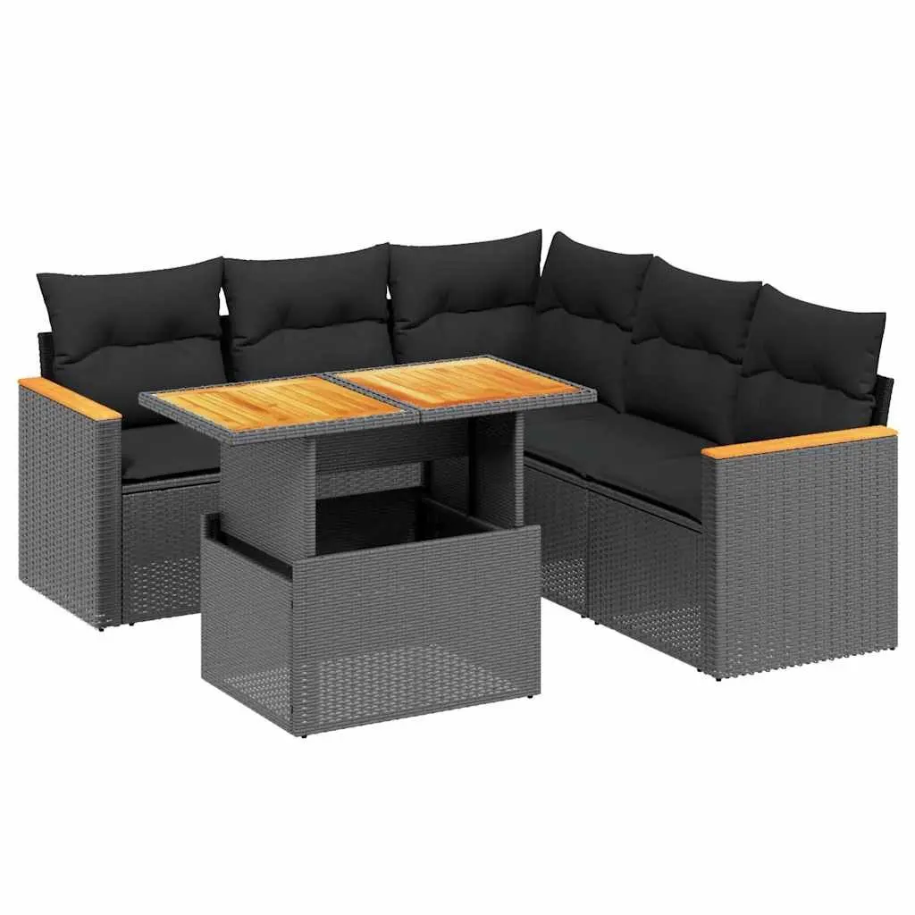 6 Piece Garden Sofa Set Outdoor Furniture Black Poly Rattan Cushions Patio