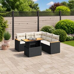 Garden Sofa Set 6 Piece Outdoor Patio Furniture Black Poly Rattan with Cushions