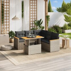 6-Piece Grey Garden Sofa Set with Cushions