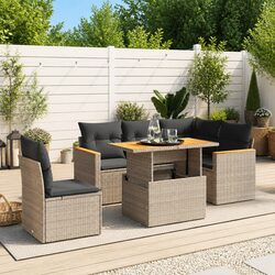 Garden Sofa Set 6 Piece Outdoor Patio Furniture with Cushions Grey Poly Rattan