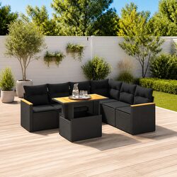 Concise 7 Piece Black Rattan Outdoor Sofa Set
