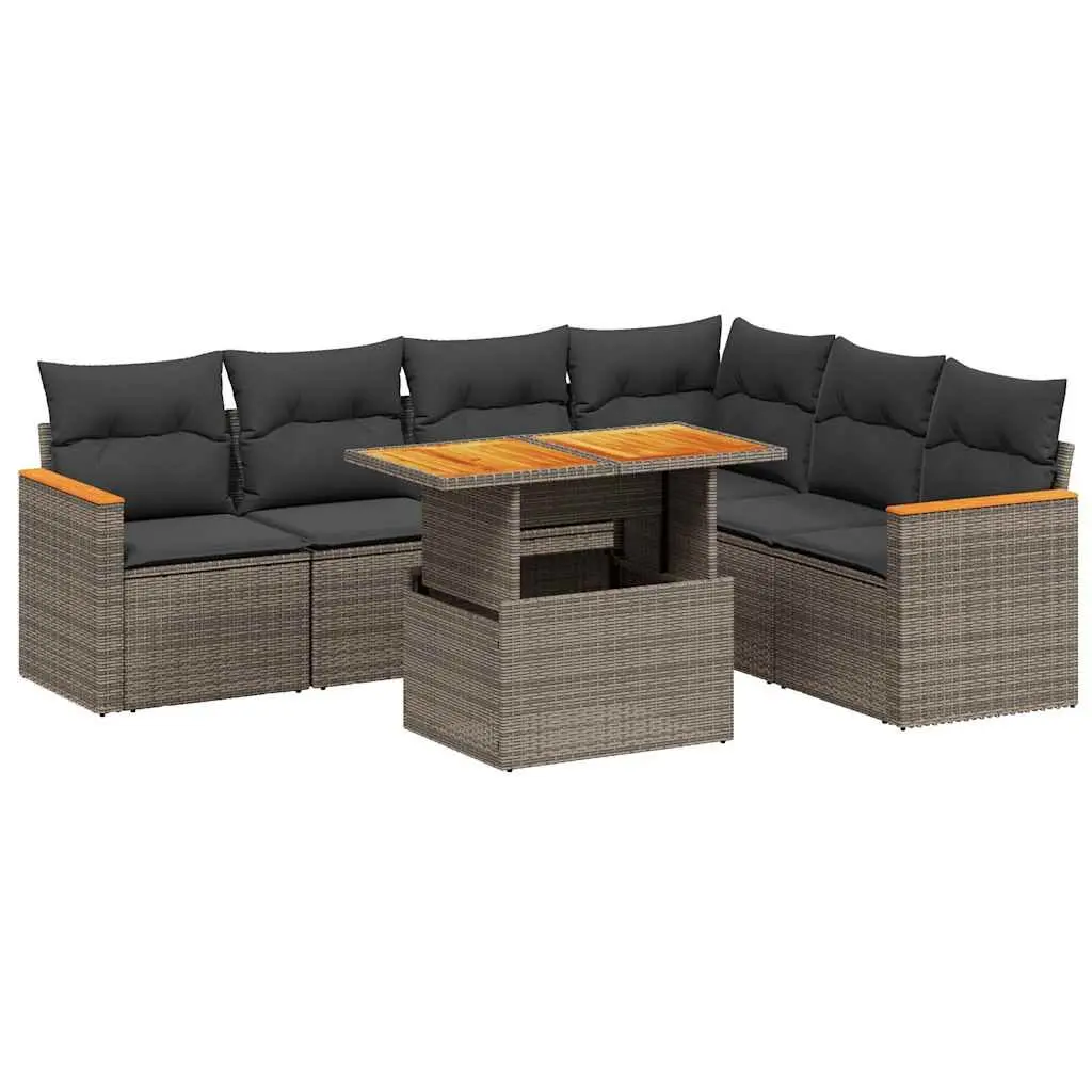7 Piece Garden Sofa Set Grey Poly Rattan Adjustable Dining Table Outdoor