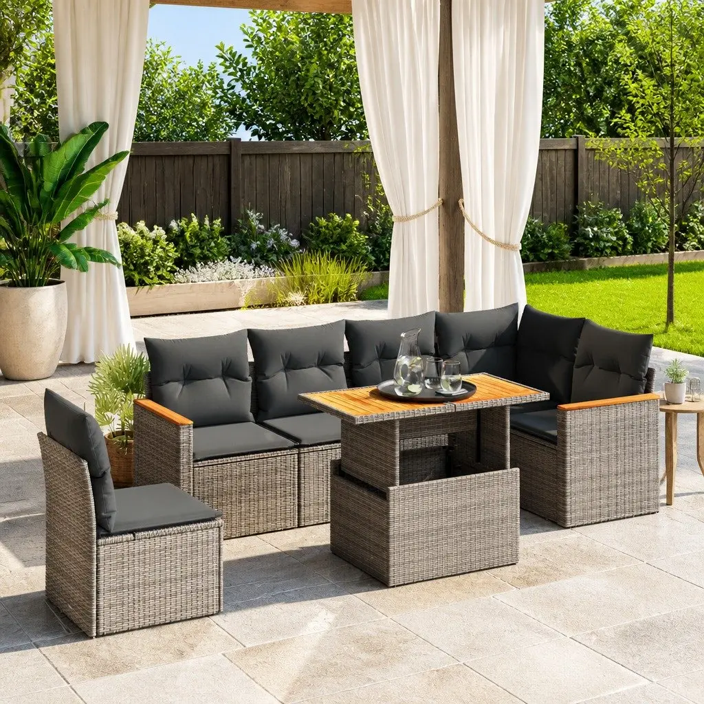 7 Piece Garden Sofa Set Grey Modular Outdoor Patio Furniture with Cushions