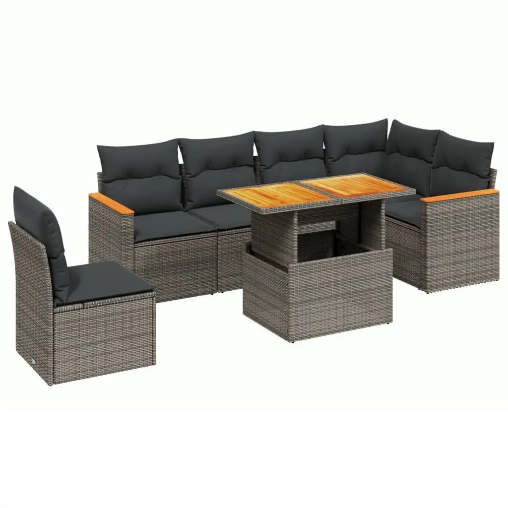 7 Piece Garden Sofa Set Grey Modular Outdoor Patio Furniture with Cushions