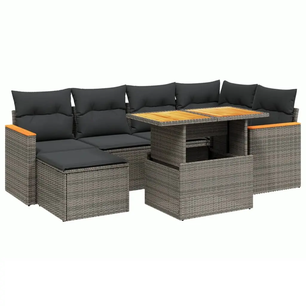 Garden Sofa Set Grey 7 Piece Modular Outdoor Furniture PE Rattan with Adjustable Table and Thick Cushions