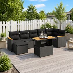 Garden Sofa Set 8 Piece Outdoor Furniture Black Poly Rattan Modular Patio Lounge