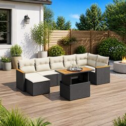 Garden Sofa Set 8 Piece Outdoor Furniture Patio Lounge with Cushions Black