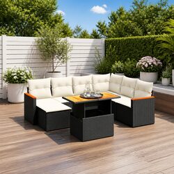 Garden Sofa Set 8 Piece Outdoor Furniture Patio Seating Black Poly Rattan