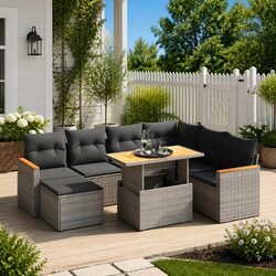 Garden Sofa Set 8 Piece Outdoor Furniture Patio Lounge Grey Poly Rattan Cushions