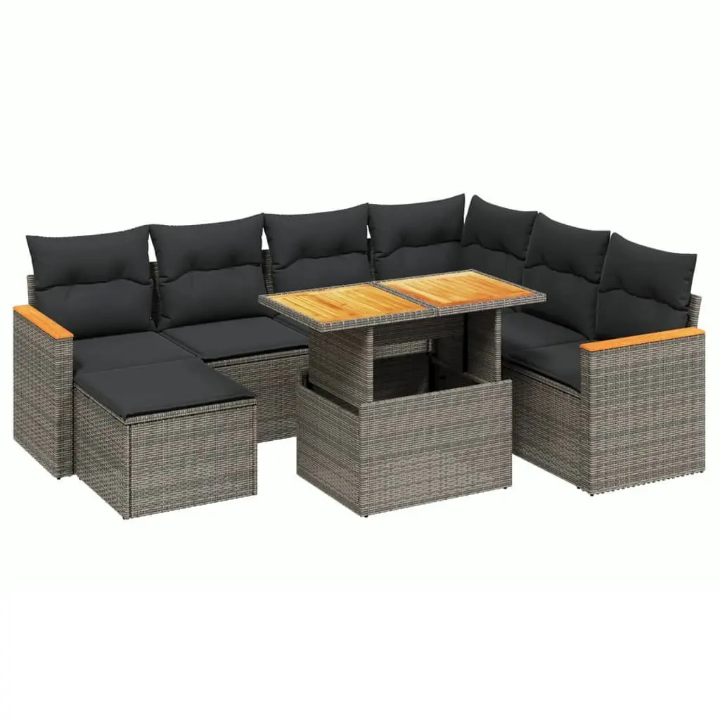 Garden Sofa Set Grey 8 Piece Outdoor Furniture Patio Lounge Poly Rattan Cushions
