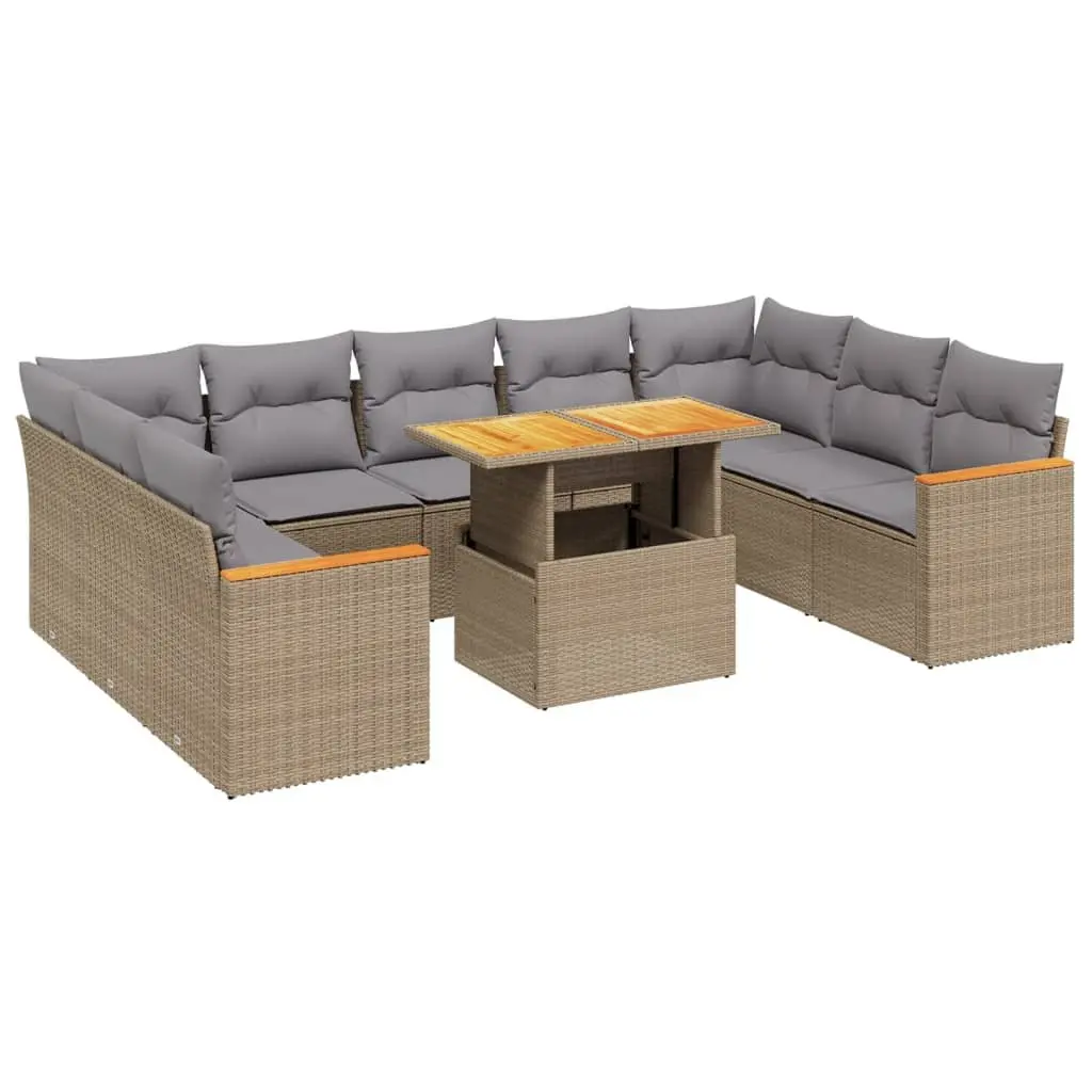 Garden Sofa Set 10 Piece Outdoor Furniture Beige Poly Rattan Patio Lounge with