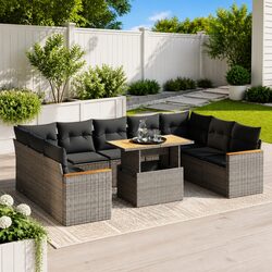 Garden Sofa Set 10 Piece Outdoor Furniture Patio Seating Grey Poly Rattan
