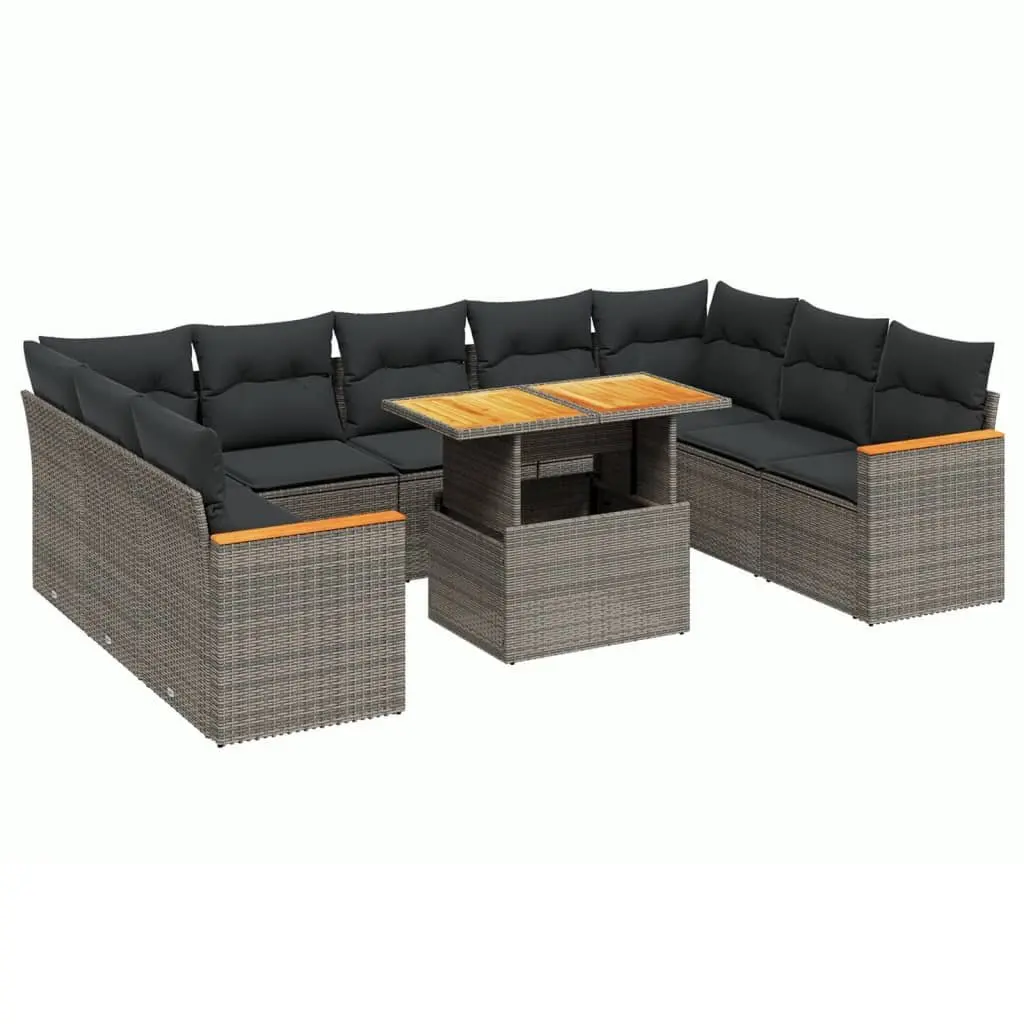 Garden Sofa Set Grey 10 Piece Modular Outdoor Furniture with Adjustable Table and Padded Cushions