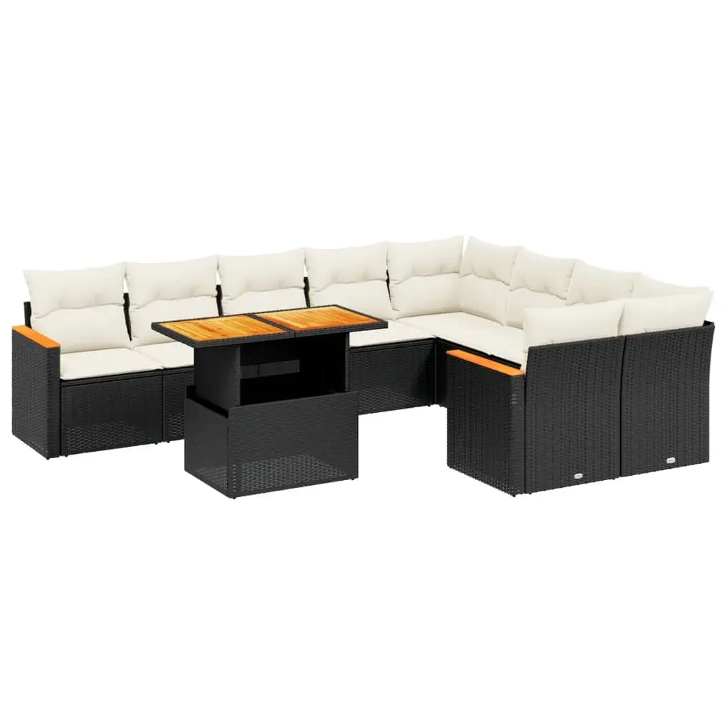 Garden Sofa Set 10 Piece Outdoor Furniture Black Poly Rattan Patio Modular