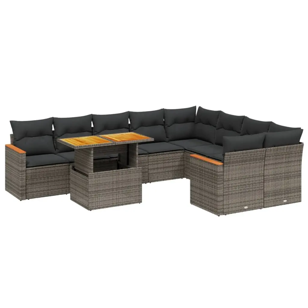 Garden Sofa Set 10 Piece Outdoor Furniture Grey Poly Rattan with Cushions Patio