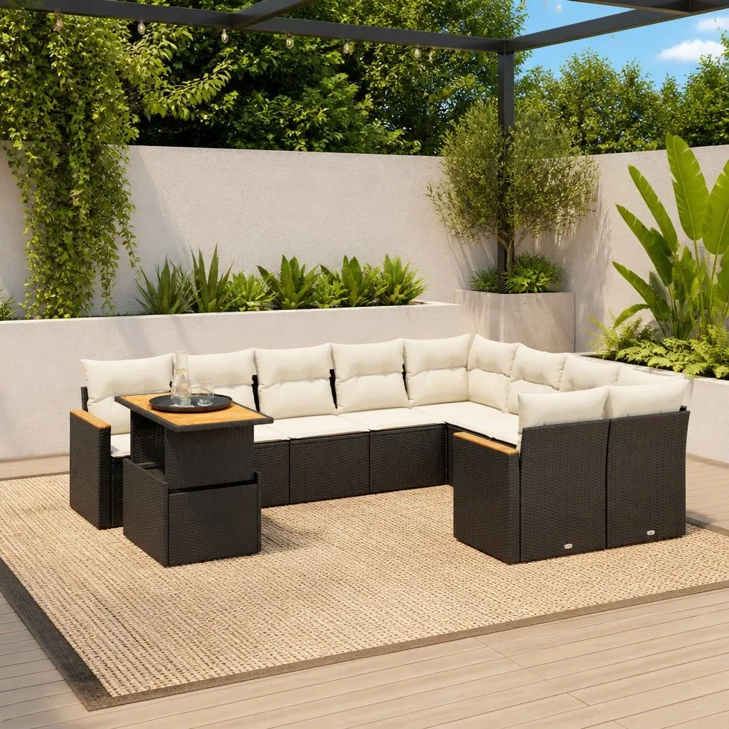 Garden Sofa Set 10 Piece Outdoor Furniture Black Poly Rattan Modular Patio