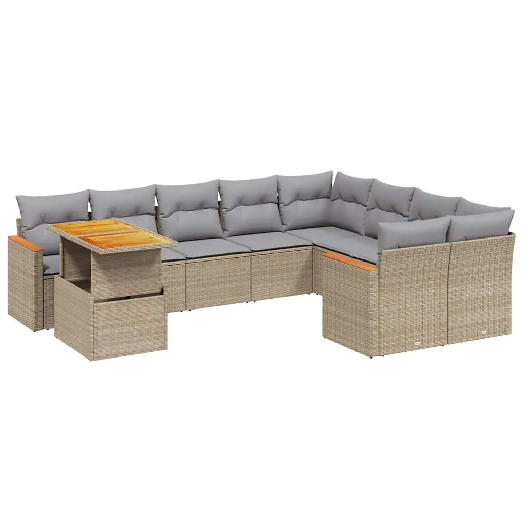 Garden Sofa Set 10 Piece Outdoor Furniture Beige Poly Rattan Patio Cushions