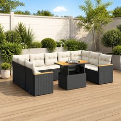 Garden Sofa Set 11 Piece Outdoor Furniture Black Poly Rattan Modular Patio