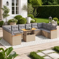 11 Piece Modular Garden Sofa Set with Cushions