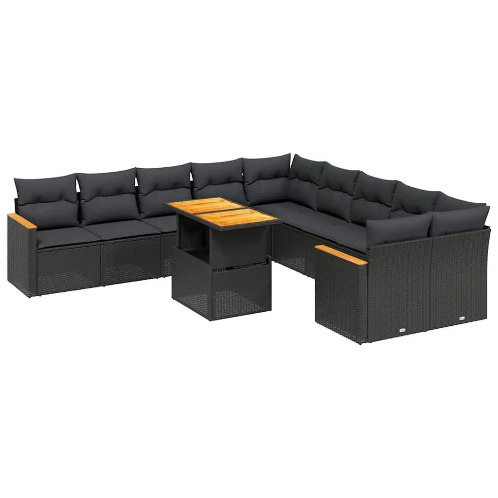 Garden Sofa Set 11 Piece Outdoor Furniture Black Poly Rattan Modular Patio