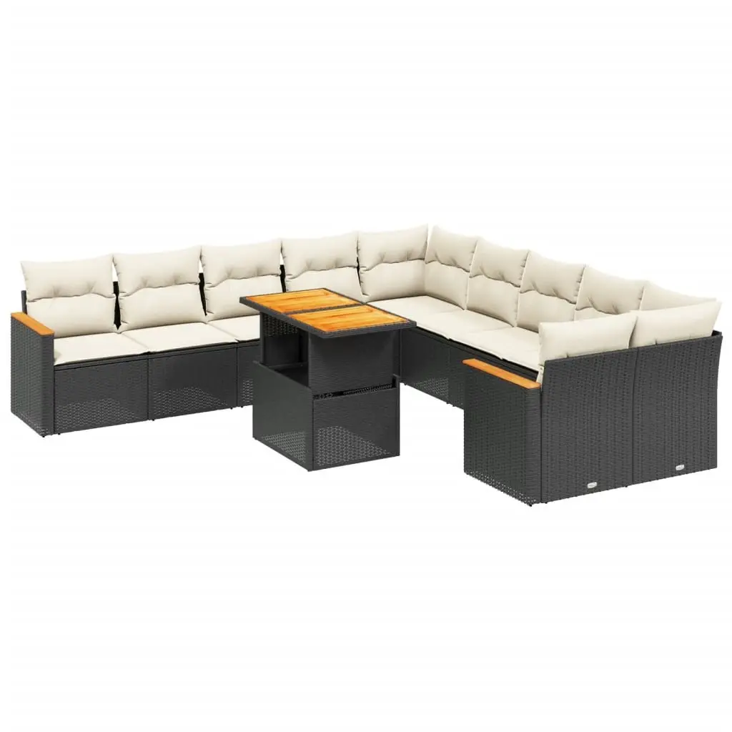 Garden Sofa Set Black 11 Piece Modular Outdoor Furniture PE Rattan Adjustable Table