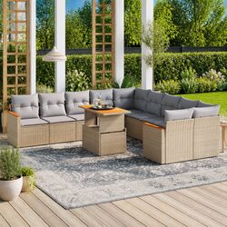 Concise 11 Piece Garden Sofa Set – Beige Rattan Comfort
