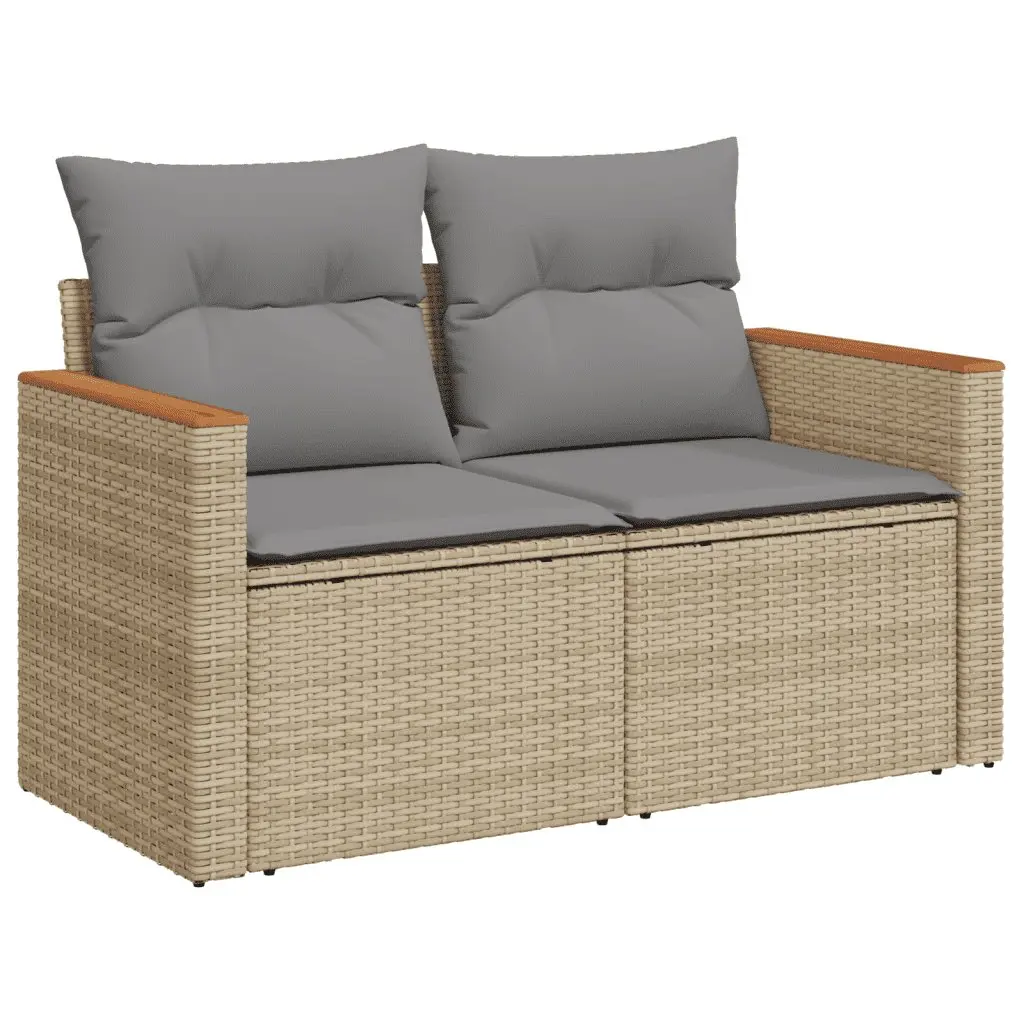 Garden Sofa Set 11 Piece Outdoor Furniture Beige Poly Rattan Patio Seating