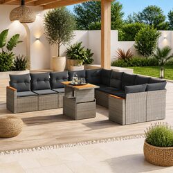 Garden Sofa Set 11 Pieces Outdoor Furniture Grey Patio Seating Cushions Modular