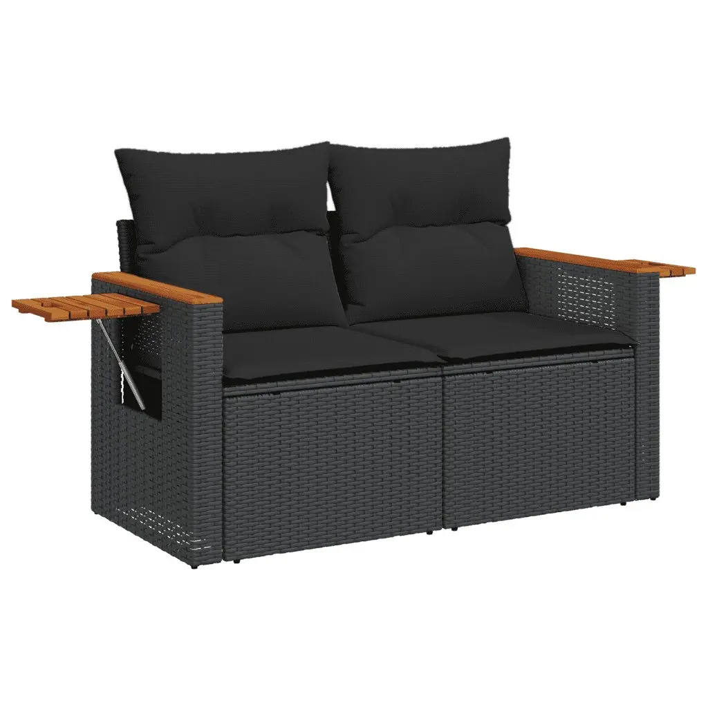 5 Piece Outdoor Garden Sofa Set Black Poly Rattan with Cushions Patio Furniture