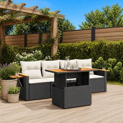 Compact 5 Piece Black Rattan Garden Sofa Set