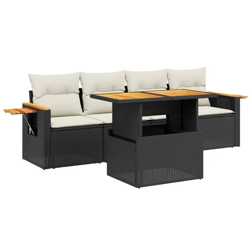 Garden Sofa Set 5 Piece Outdoor Furniture Black Poly Rattan Patio Lounger