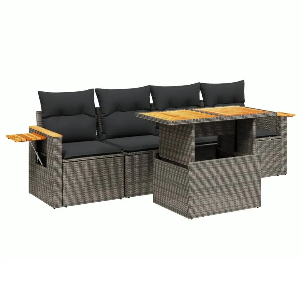 Garden Sofa Set 5 Piece Outdoor Furniture Grey Rattan Patio Lounge with Cushions