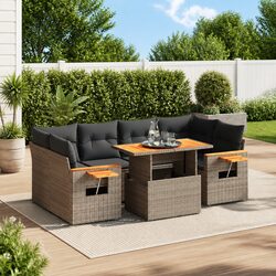 Garden Sofa Set 7 Piece Grey Poly Rattan Outdoor Furniture Patio Cushions