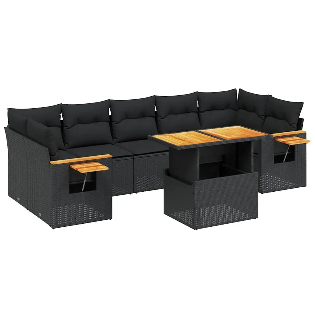 8 Piece Garden Sofa Set Black Poly Rattan Outdoor Furniture Patio Lounge Modular