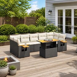 Garden Sofa Set 8 Piece Outdoor Furniture Black Poly Rattan Modular Patio
