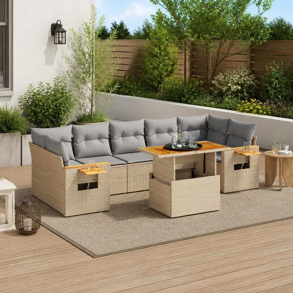Garden Sofa Set Beige 8 Piece Modular Outdoor Furniture Poly Rattan Patio Lounge