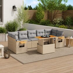 Garden Sofa Set 8 Piece Outdoor Furniture Beige Poly Rattan Patio Lounge Modular