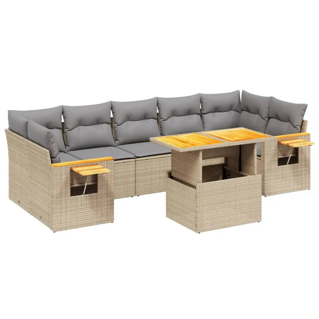 Garden Sofa Set Beige 8 Piece Modular Outdoor Furniture Poly Rattan Patio Lounge