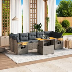 Garden Sofa Set 8 Piece Grey Poly Rattan Outdoor Furniture Modular Patio Lounge