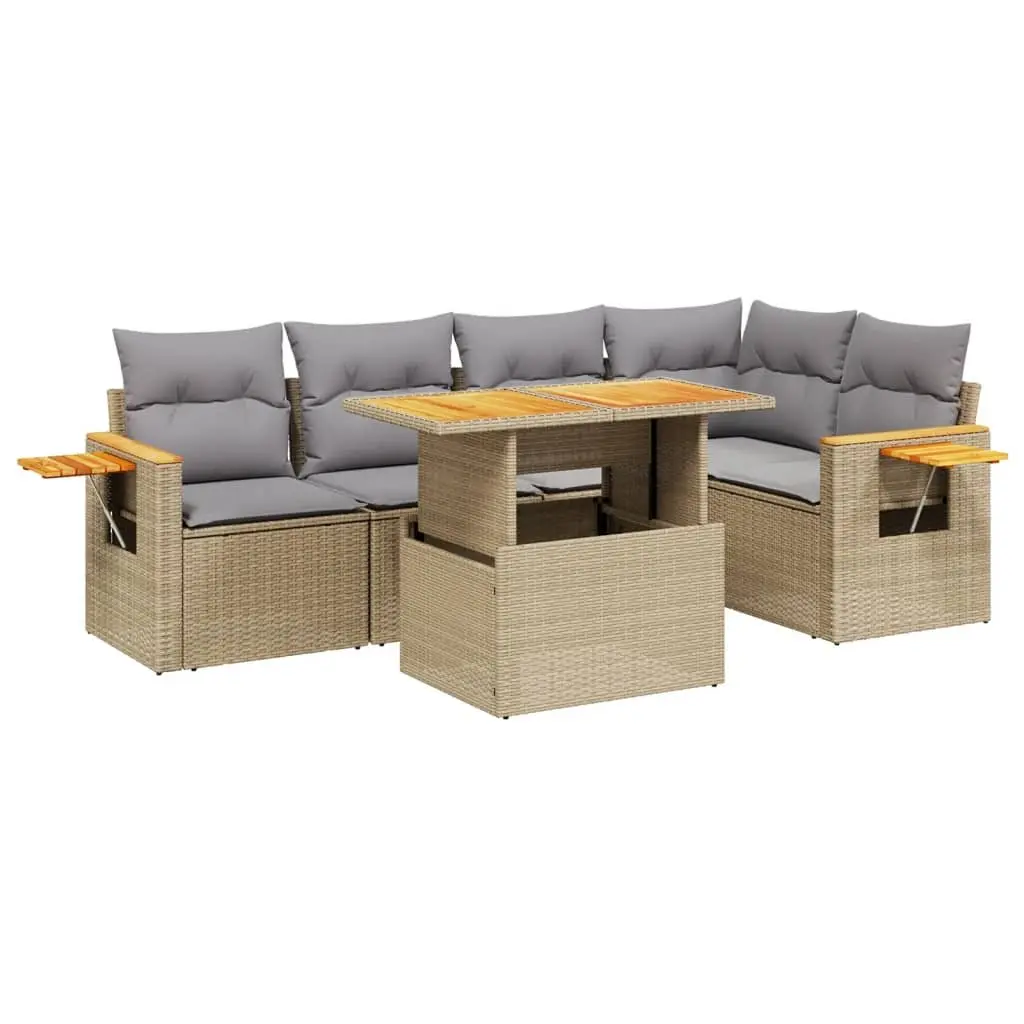 Garden Sofa Set 6 Piece Outdoor Furniture Beige Poly Rattan Patio Lounge Modular
