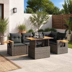 Garden Sofa Set 6 Piece Outdoor Furniture Grey Poly Rattan with Cushions