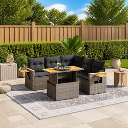 Garden Sofa Set 6 Piece Outdoor Furniture Grey Poly Rattan Patio Cushions