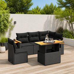 Garden Sofa Set 6 Piece Outdoor Furniture Patio Black Poly Rattan Modular