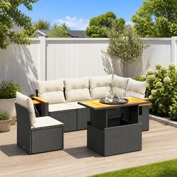 6 Piece Garden Sofa Set Black Poly Rattan Outdoor Furniture Patio Lounge Modular
